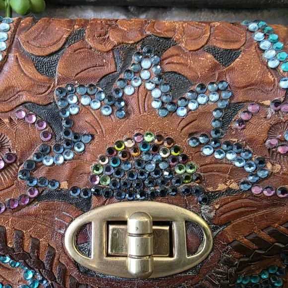 Rare Roth And Madge Handtooled Leather Swarovski Crystal Bag- Collectable OOAK - Picture 4 of 15